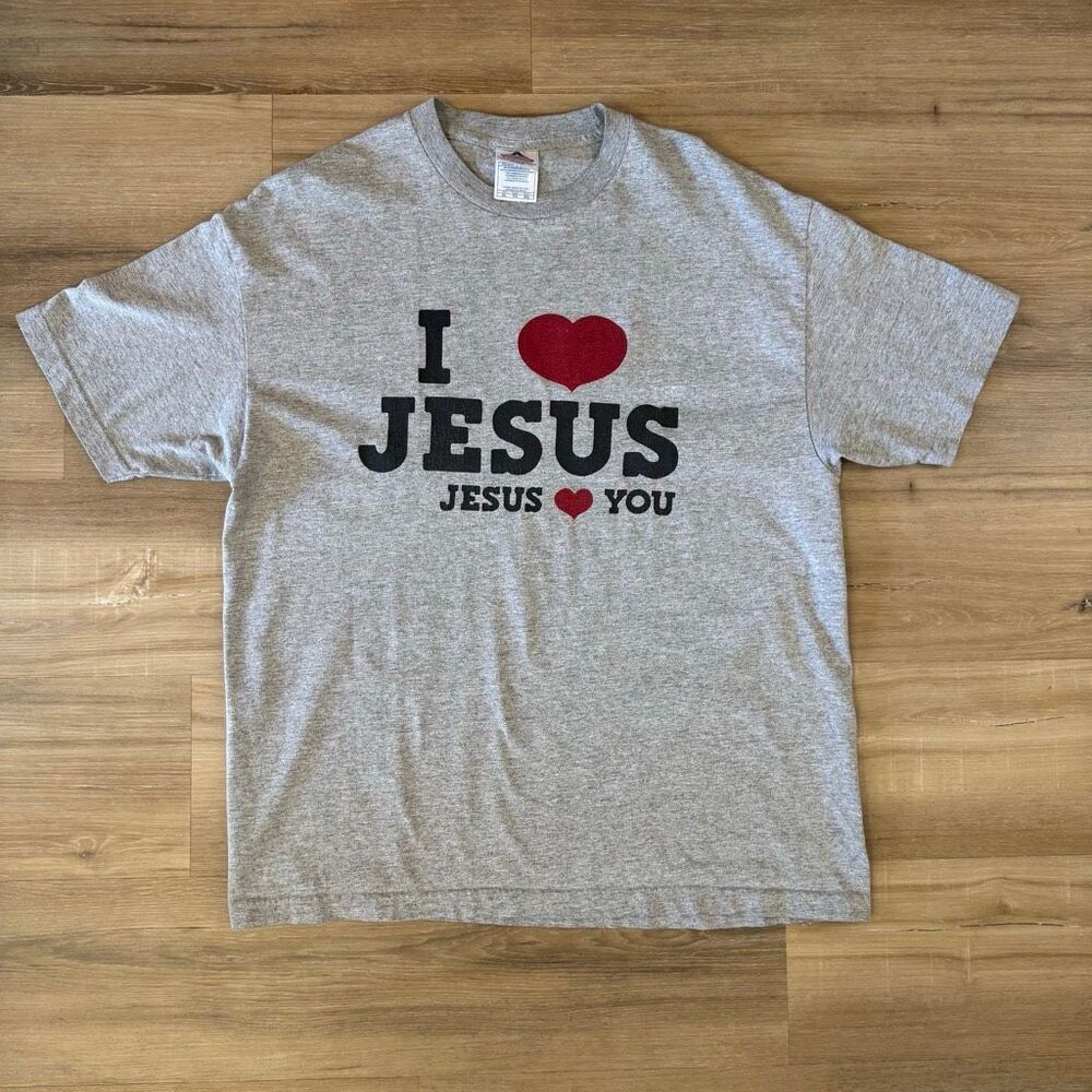 Y2K I Love Jesus And Jesus Loves You Gray Shirt Size XL Vintage King Of Kings